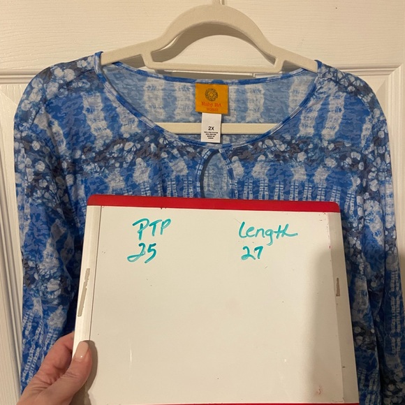 Ruby Rd. Blue Patterned Short Sleeve Top - Picture 2 of 8